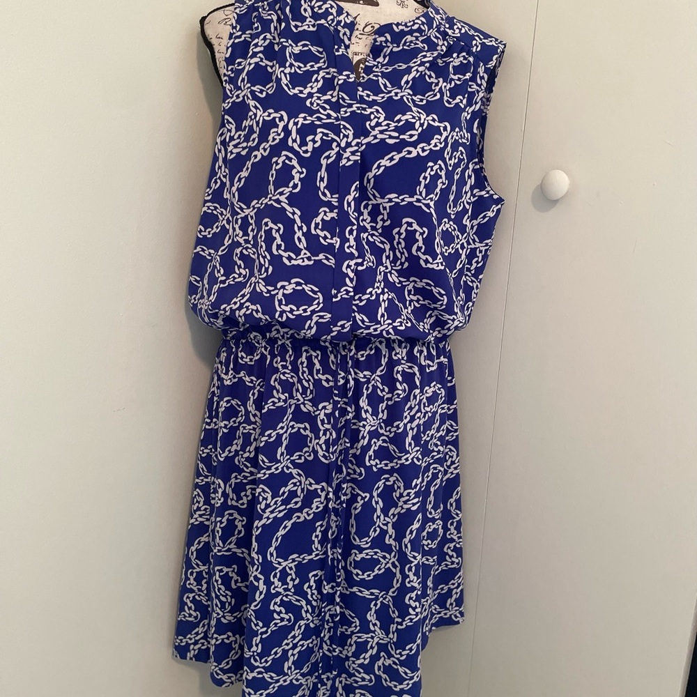 Liz Claiborne Sleeveless Blue Chain-Print Dress ~16 ~